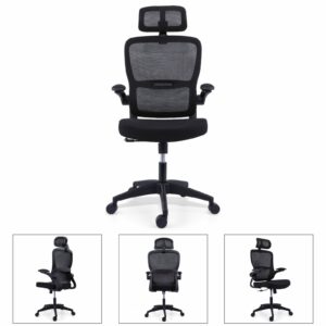 Black Mesh High Backed Office Chair with Adjustable Headrest and Flip-up Armrests