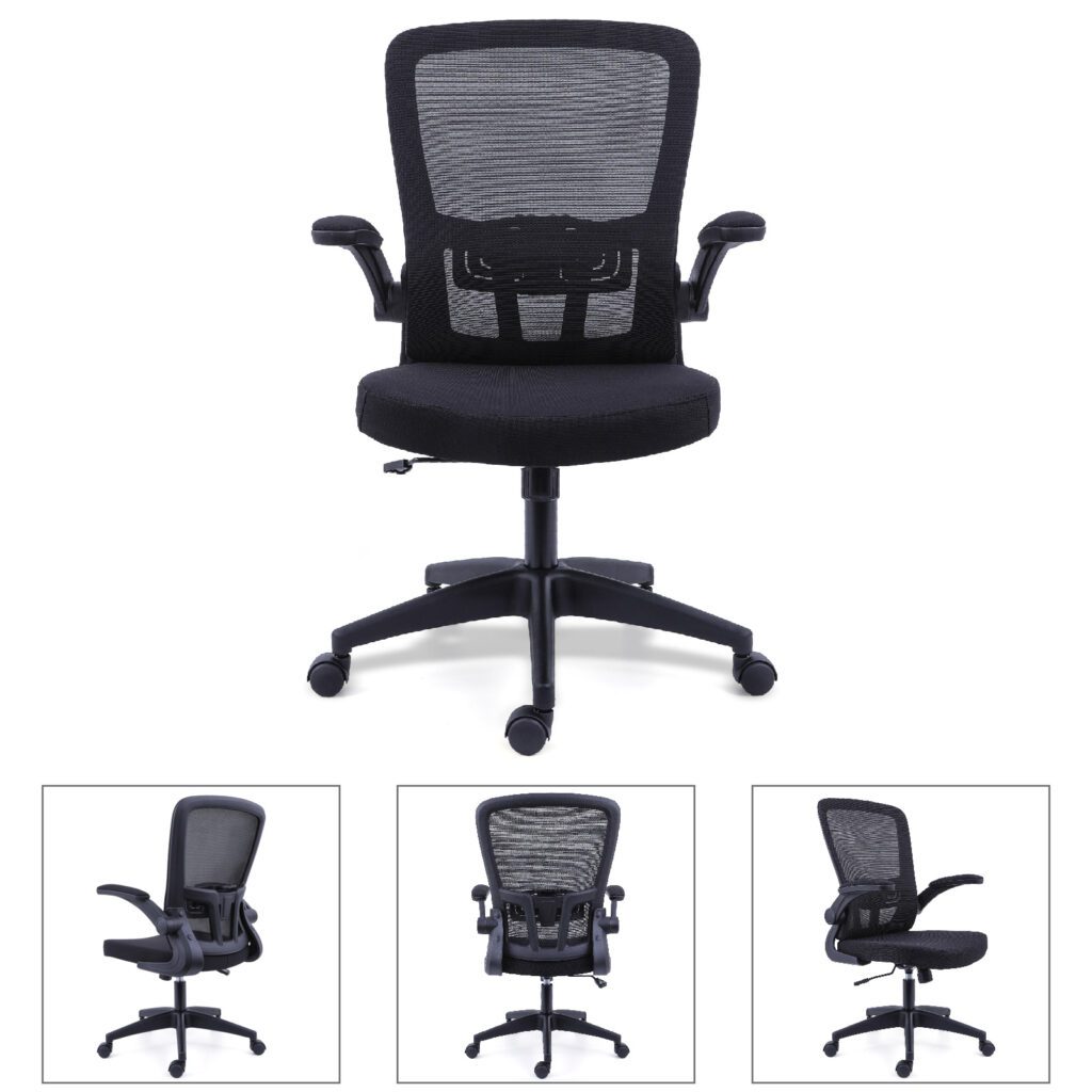 black-mesh-swivel-office-chair-with-flip-up-armrests