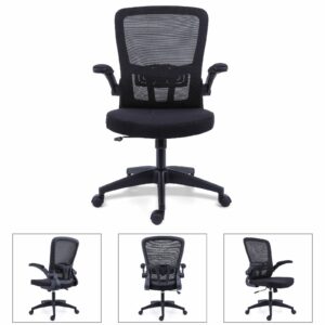 Black Mesh Swivel Office Chair with Flip-up Armrests