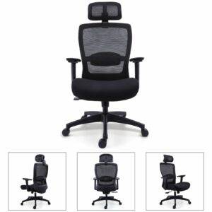 Black Extra Cushioning Office Chair with Adjustable Headrest and Lumbar Support