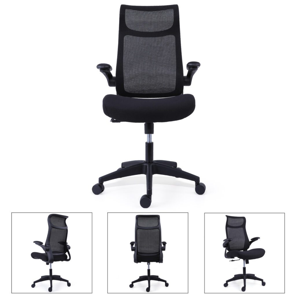 black-high-spine-shaped-office-chair-with-flip-up-armrests