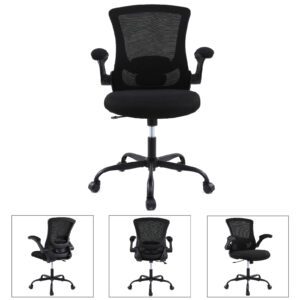Black Ergonomic Mesh Home Office Chair with Flip-up Armrests