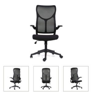 Black Mesh Swivel Office Chair with Folding Armrests